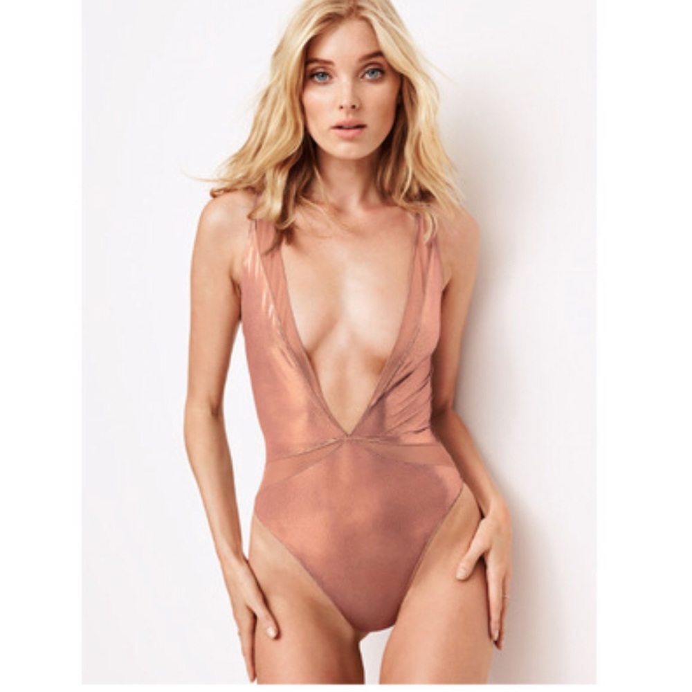 NWT Victoria’s Secret Dusty Pink Shimmer Bodysuit with Mesh | Small